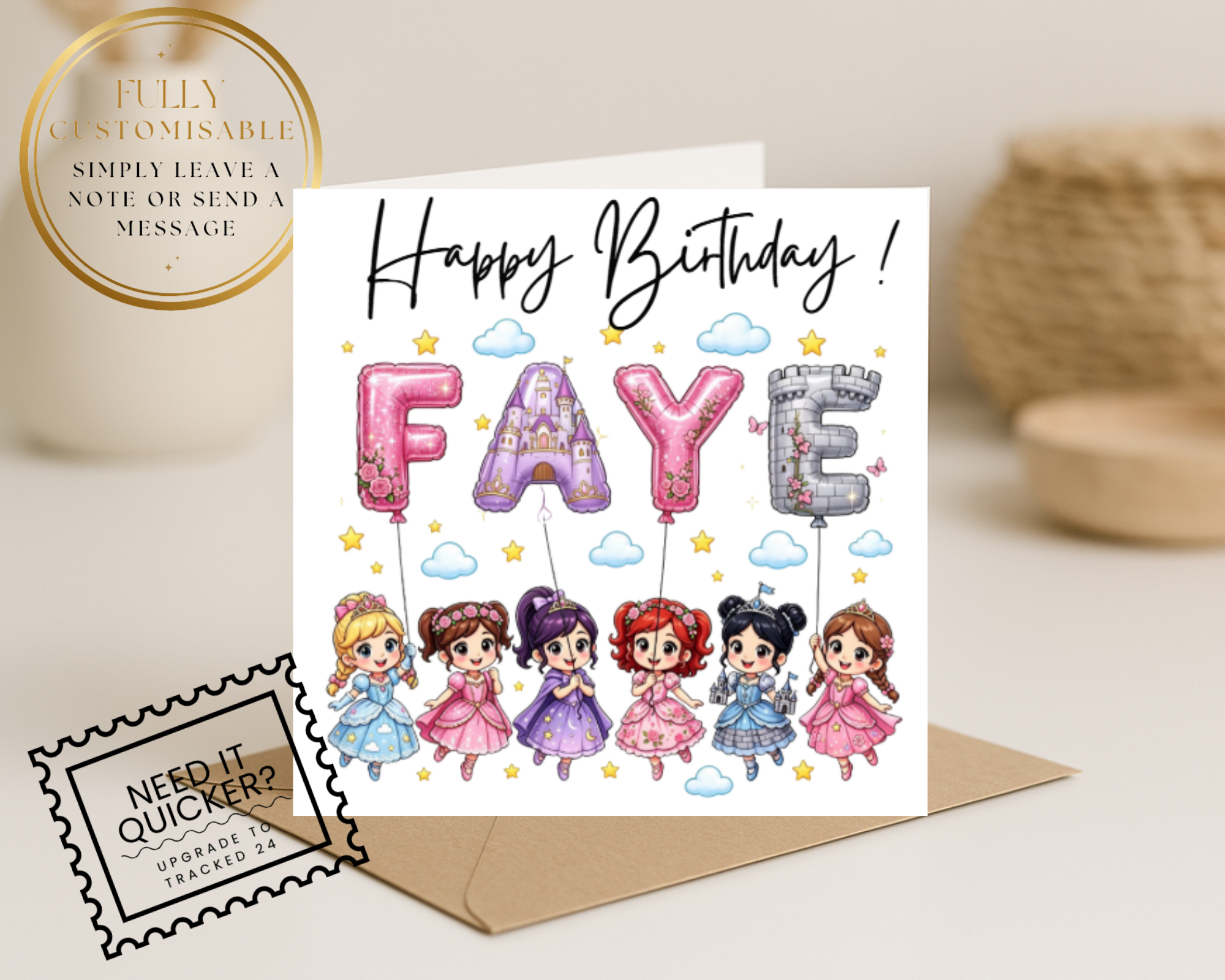 Personalized princess name Birthday Card | Custom Name & age