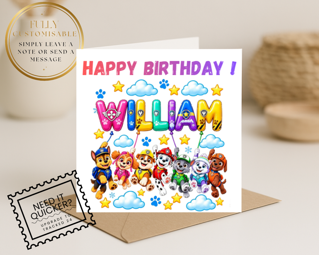 Personalized Paw Patrol name Birthday Card