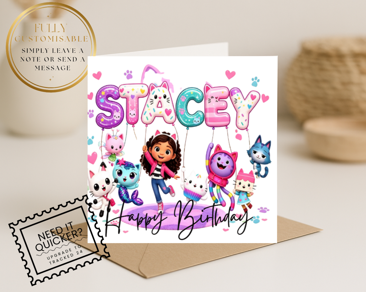Personalized gabbys dollshouse name Birthday Card