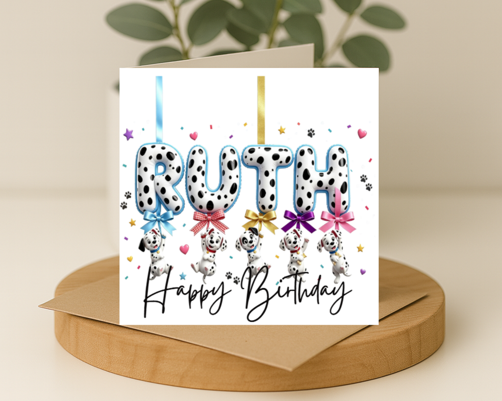 Personalized 101 dalmations name Birthday Card
