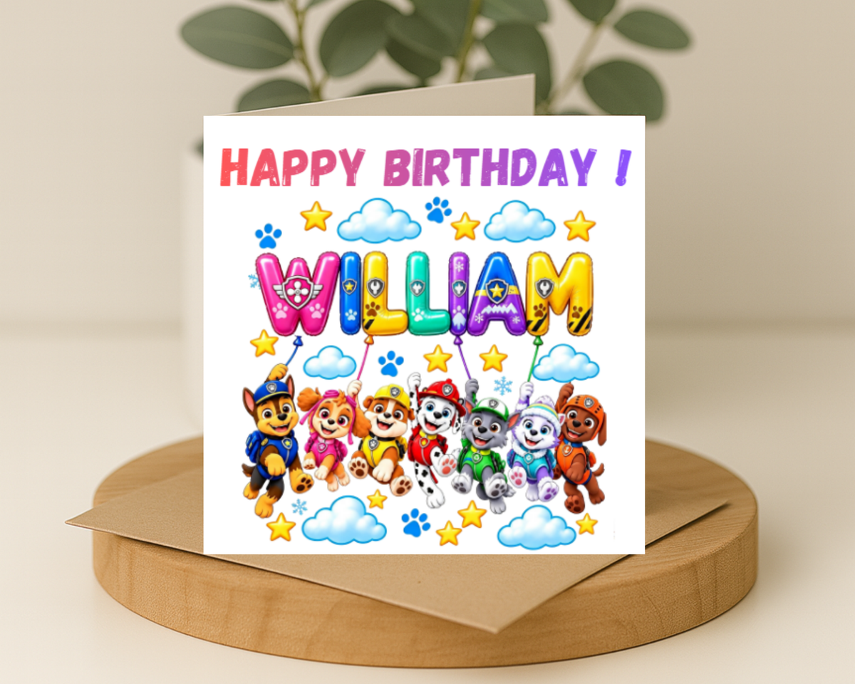 Personalized Paw Patrol name Birthday Card