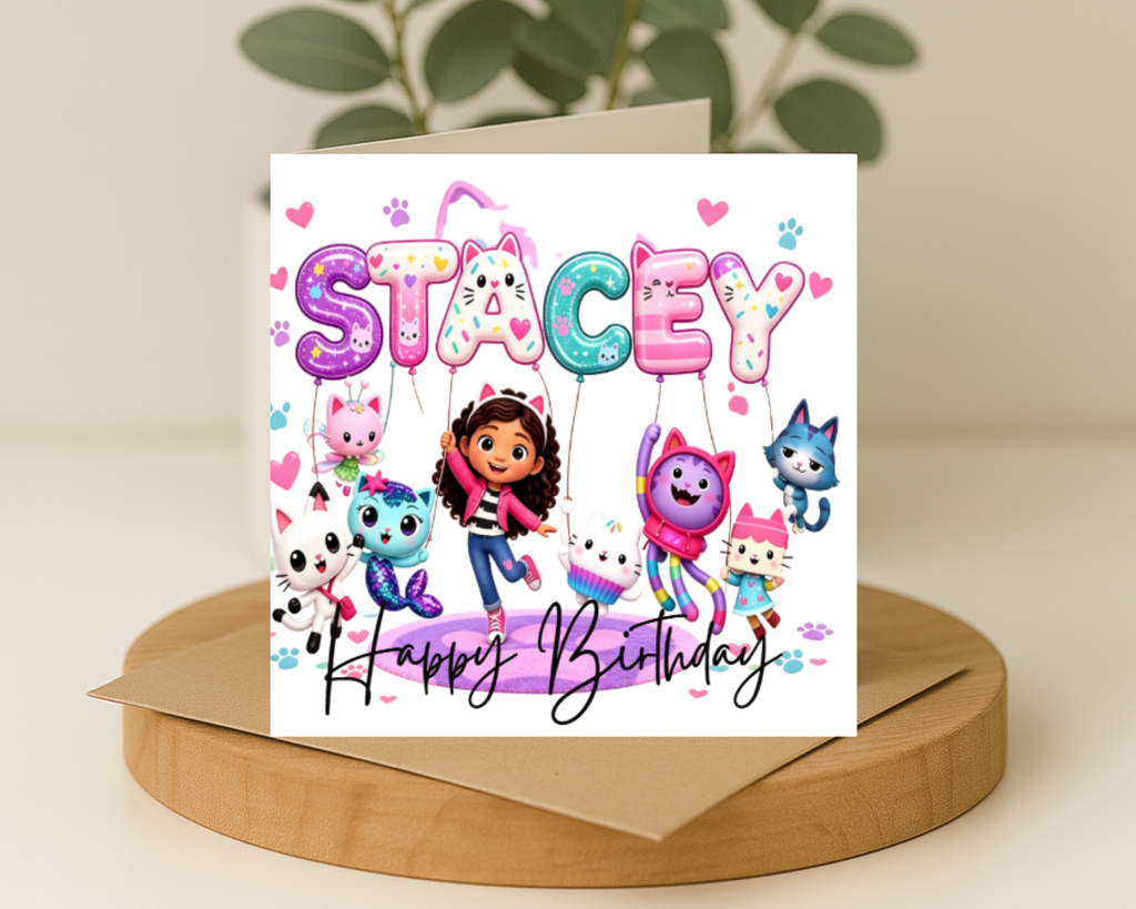 Personalized gabbys dollshouse name Birthday Card