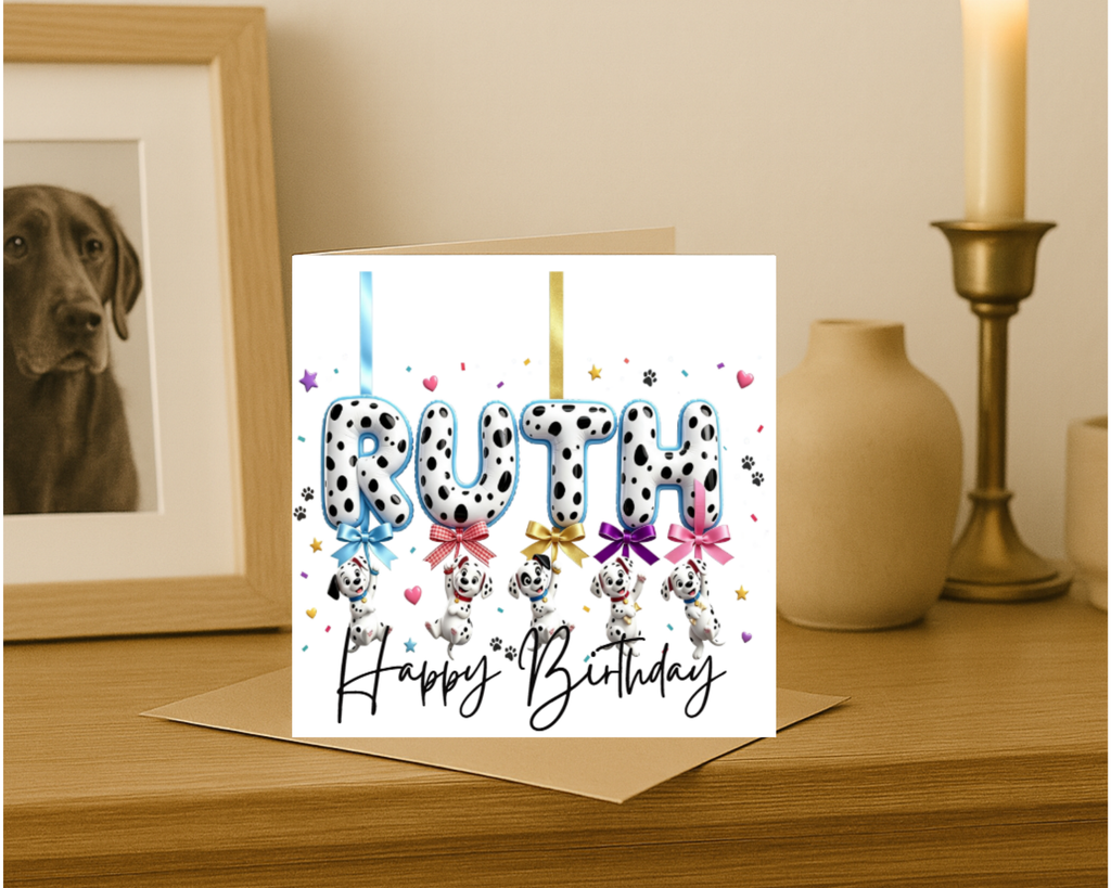 Personalized 101 dalmations name Birthday Card