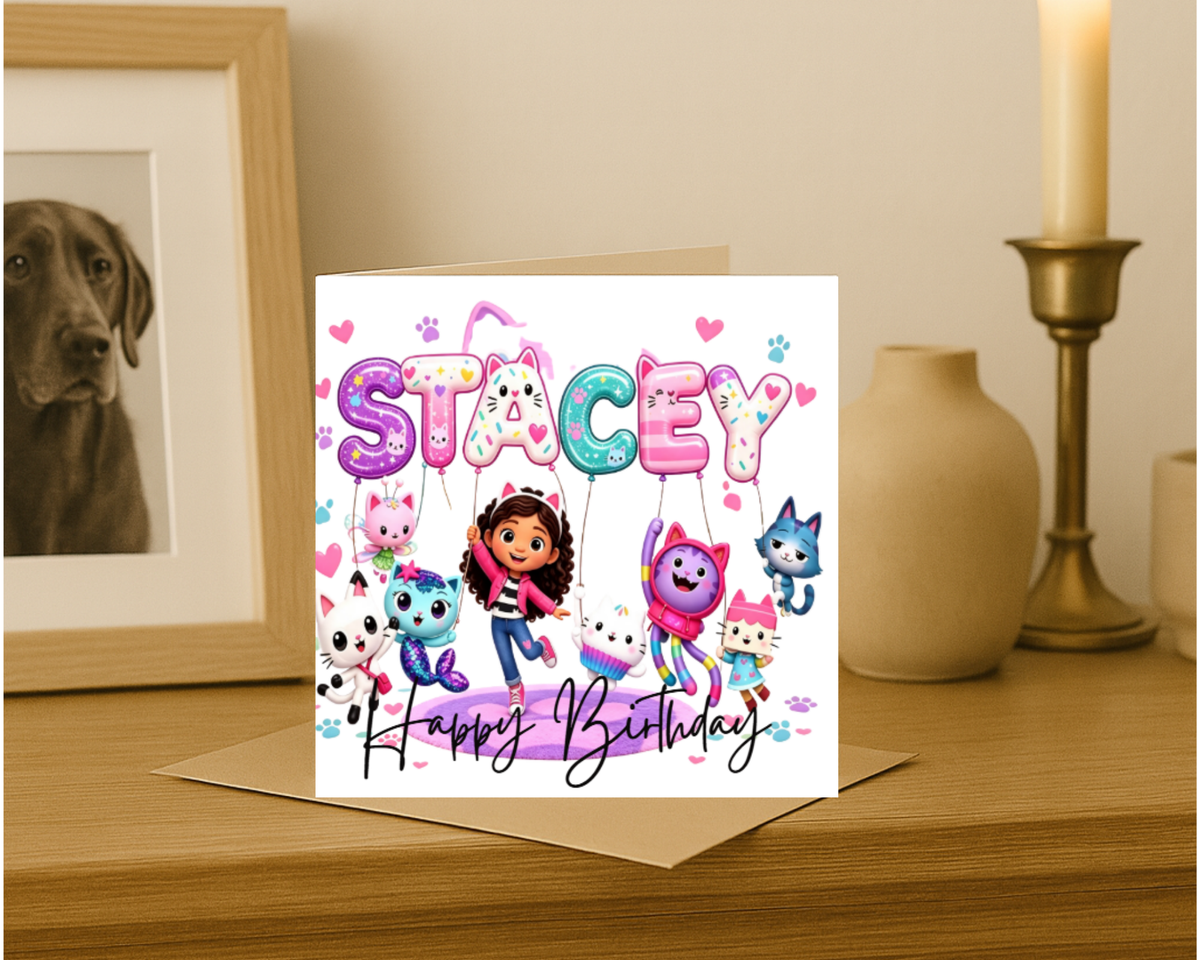 Personalized gabbys dollshouse name Birthday Card