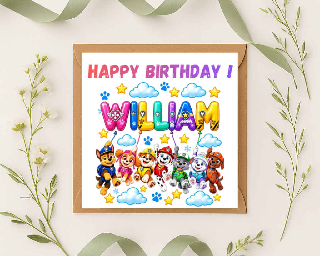 Personalized Paw Patrol name Birthday Card
