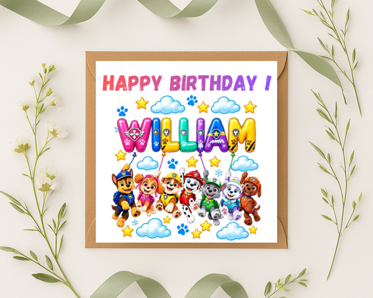 Personalized Paw Patrol name Birthday Card