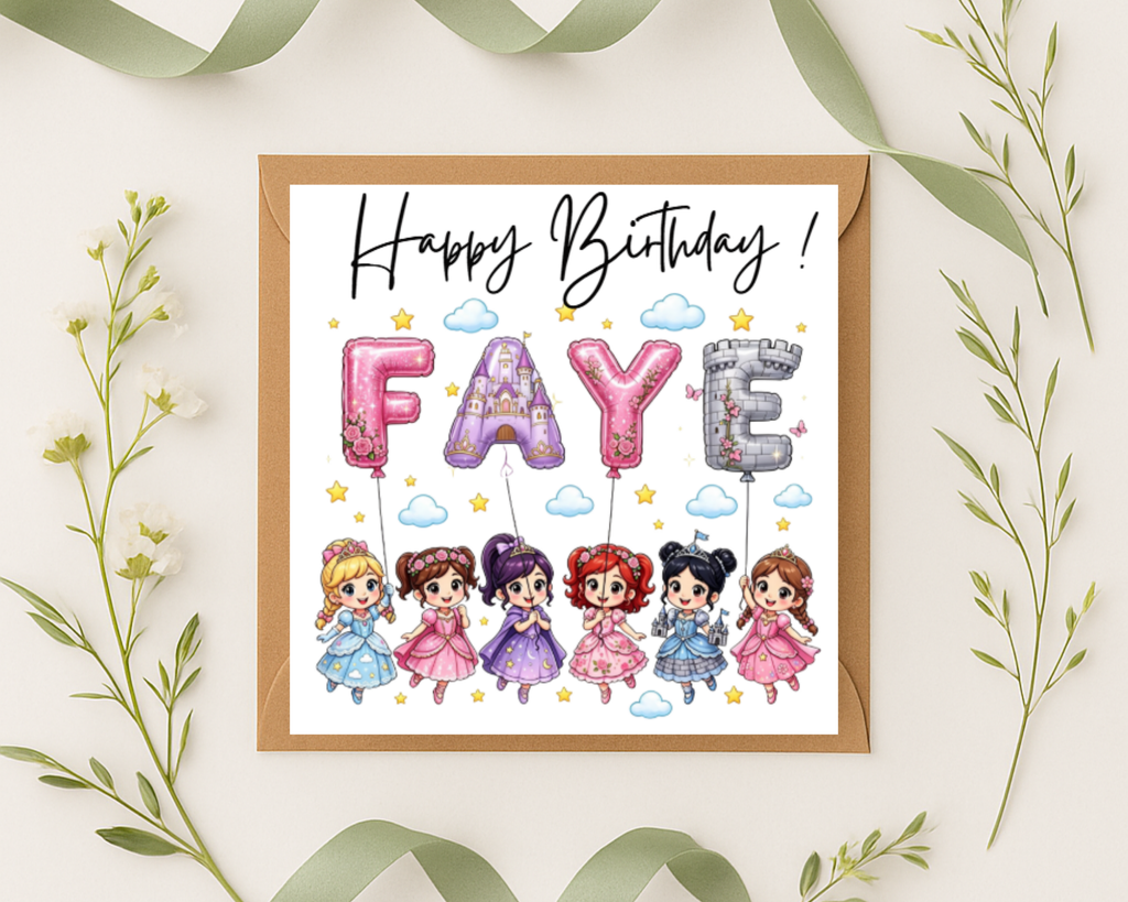 Personalized princess name Birthday Card | Custom Name & age