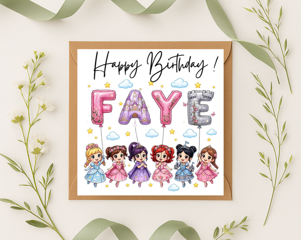 Personalized princess name Birthday Card | Custom Name & age
