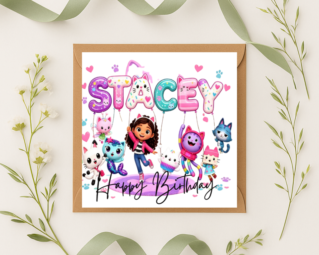 Personalized gabbys dollshouse name Birthday Card