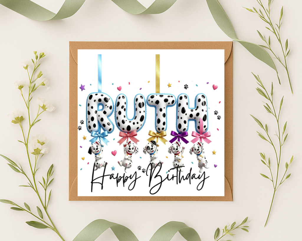 Personalized 101 dalmations name Birthday Card