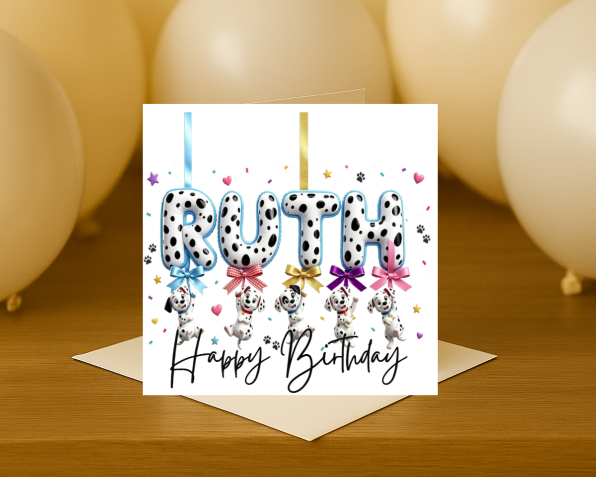 Personalized 101 dalmations name Birthday Card