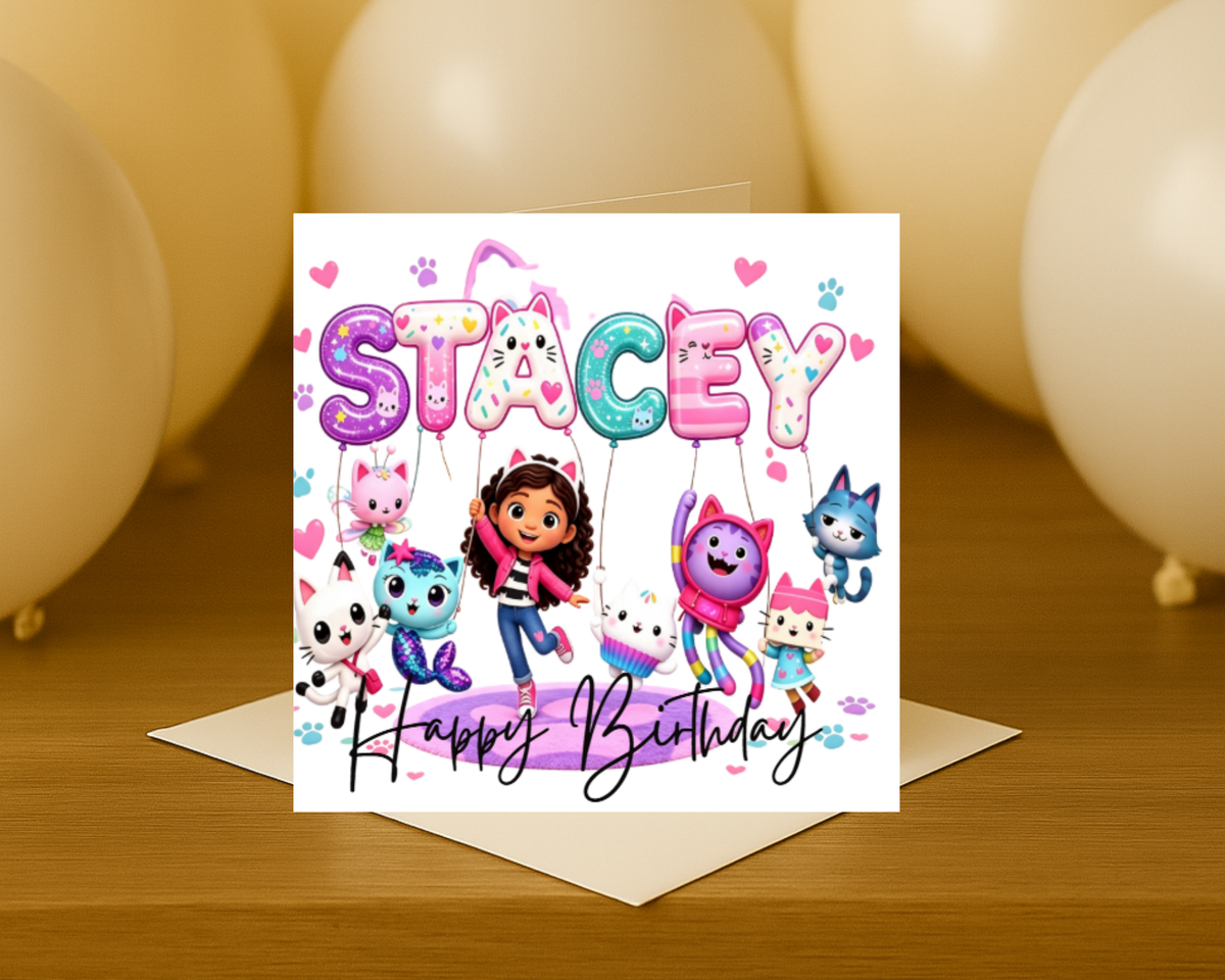 Personalized gabbys dollshouse name Birthday Card