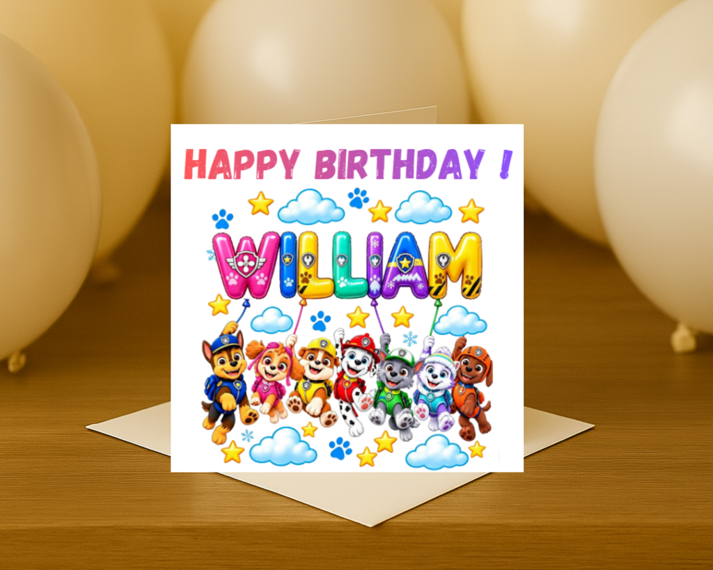 Personalized Paw Patrol name Birthday Card