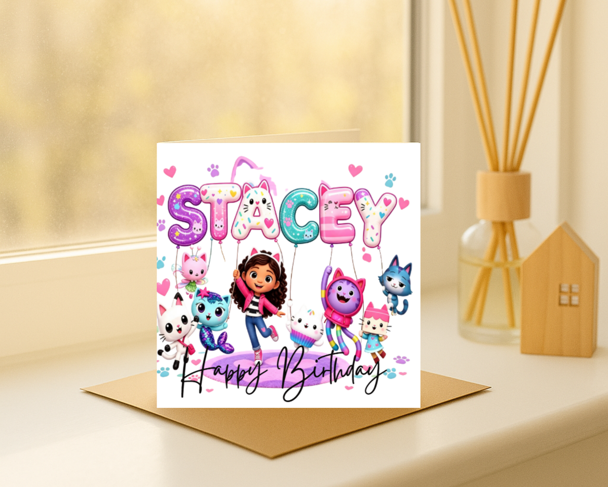 Personalized gabbys dollshouse name Birthday Card