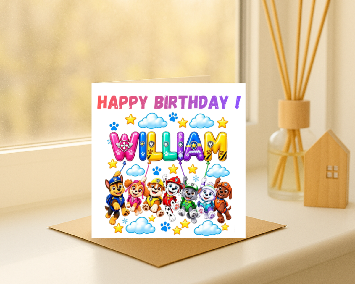 Personalized Paw Patrol name Birthday Card