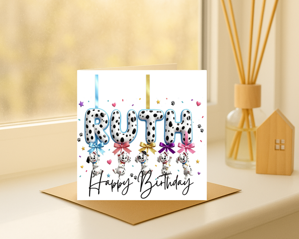 Personalized 101 dalmations name Birthday Card