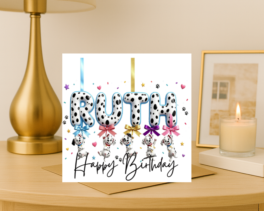 Personalized 101 dalmations name Birthday Card