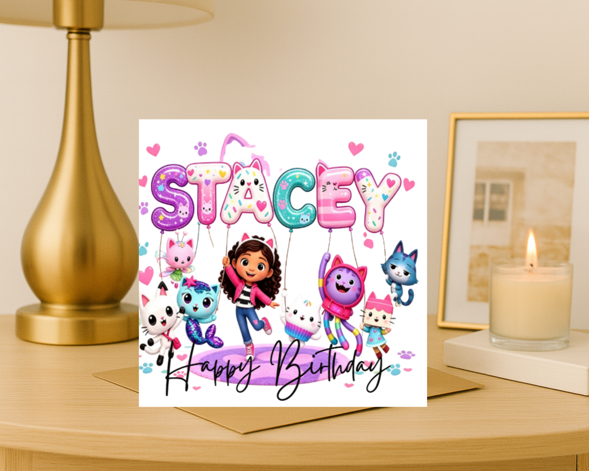 Personalized gabbys dollshouse name Birthday Card