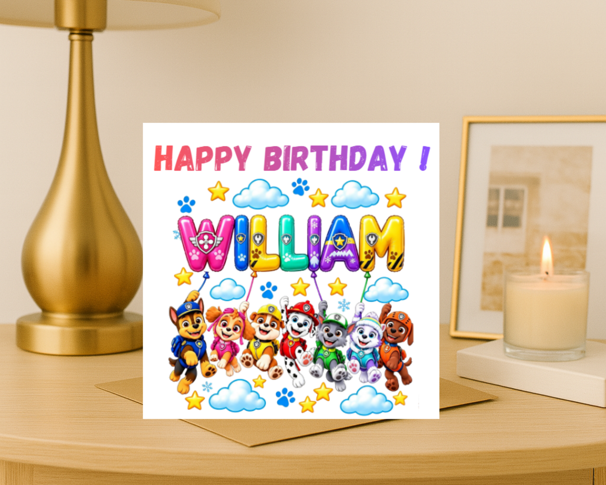 Personalized Paw Patrol name Birthday Card