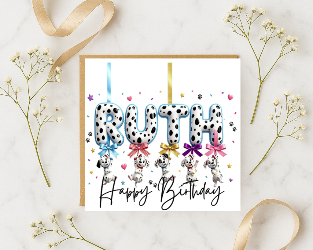 Personalized 101 dalmations name Birthday Card