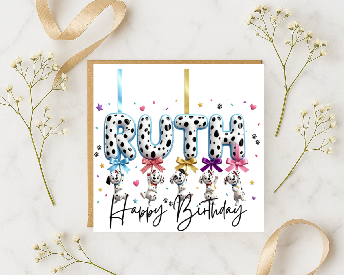 Personalized 101 dalmations name Birthday Card