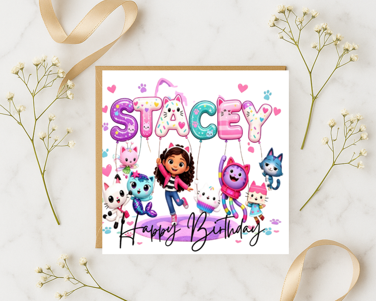 Personalized gabbys dollshouse name Birthday Card