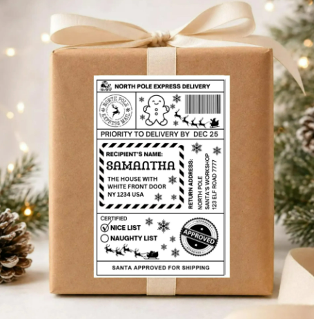 Personalised Christmas Postage Labels, Pack of 10 4x6 Thermal Santa Elf Reindeer Gift Stickers