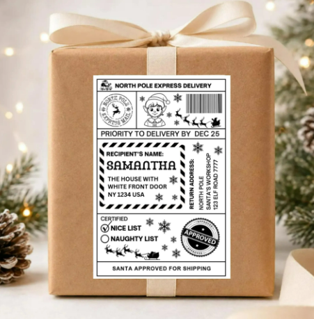 Personalised Christmas Postage Labels, Pack of 10 4x6 Thermal Santa Elf Reindeer Gift Stickers