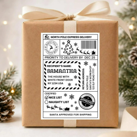 Personalised Christmas Postage Labels, Pack of 10 4x6 Thermal Santa Elf Reindeer Gift Stickers