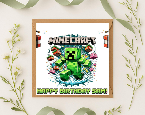 Personalized minecraft name Birthday Card