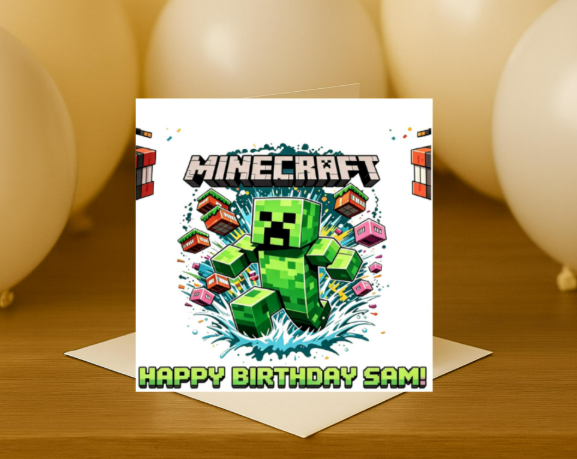 Personalized minecraft name Birthday Card