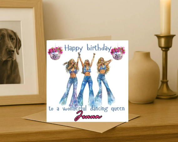 Personalized dancing queen name Birthday Card