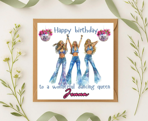 Personalized dancing queen name Birthday Card