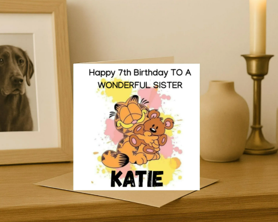 Personalized Garfield name Birthday Card