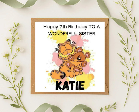 Personalized Garfield name Birthday Card