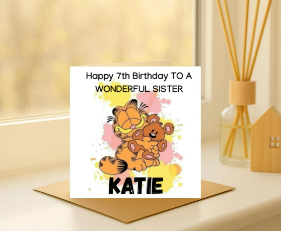 Personalized Garfield name Birthday Card