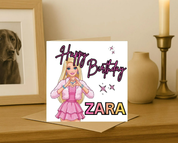 Personalized Barbie name Birthday Card