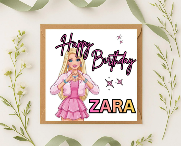 Personalized Barbie name Birthday Card