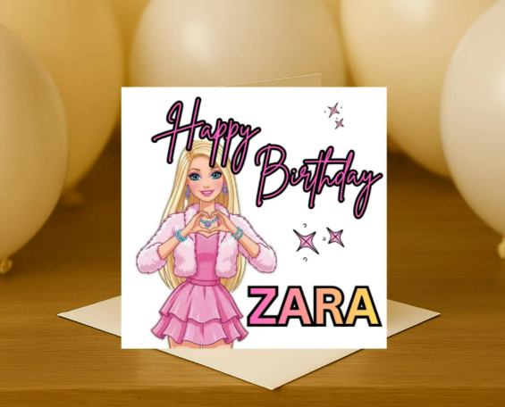 Personalized Barbie name Birthday Card