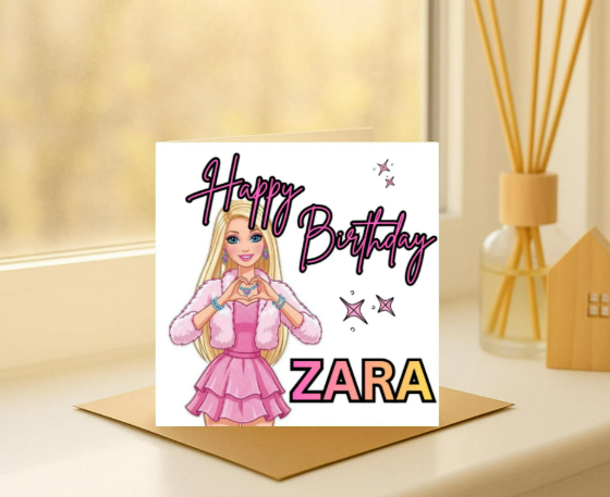 Personalized Barbie name Birthday Card