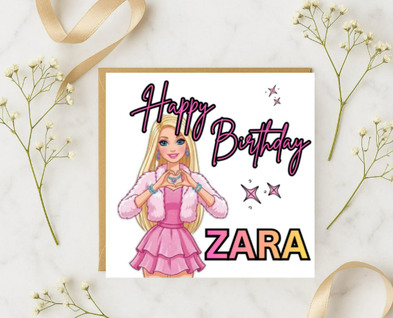 Personalized Barbie name Birthday Card