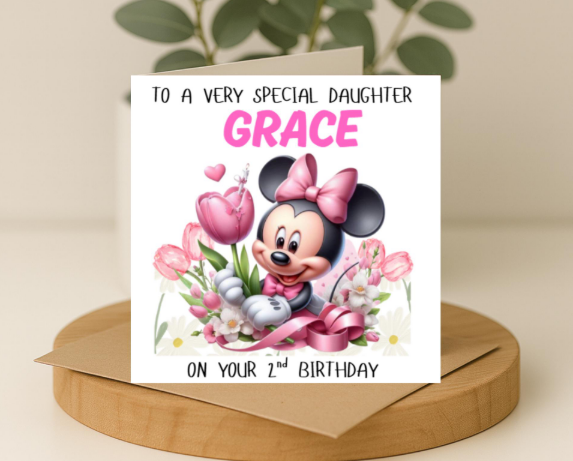 Personalized minnie mouse name Birthday Card