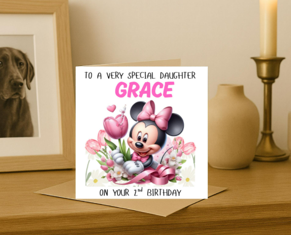 Personalized minnie mouse name Birthday Card