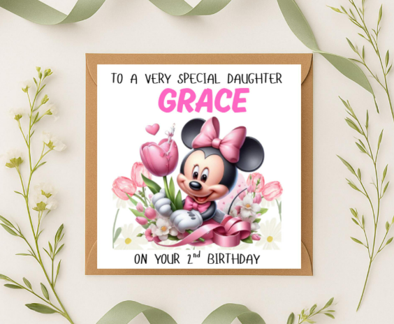 Personalized minnie mouse name Birthday Card