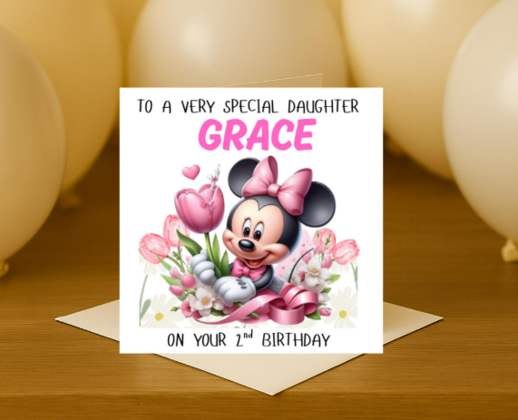 Personalized minnie mouse name Birthday Card