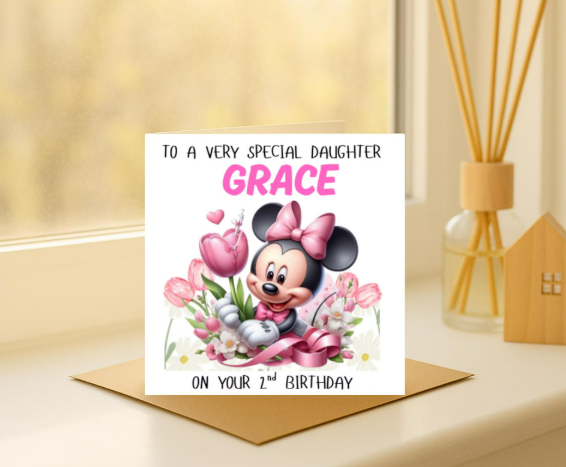 Personalized minnie mouse name Birthday Card