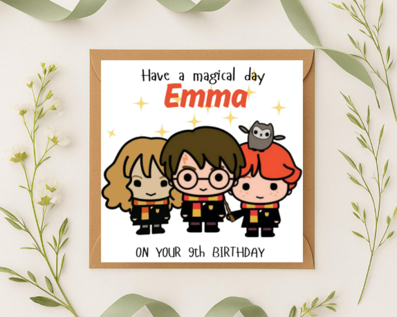 Personalized Harry Potter name Birthday Card