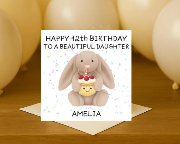 Personalized jelly bunny name Birthday Card