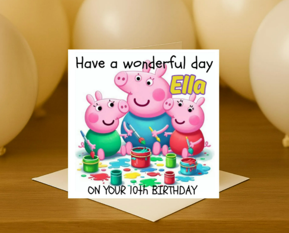 Personalized peppa paint pot Birthday Card