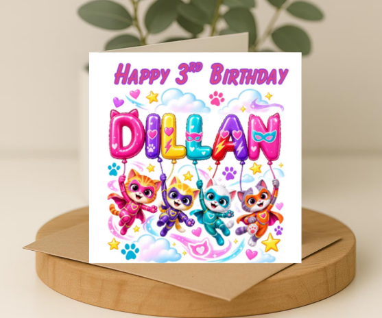 Personalized super kitties Birthday Card